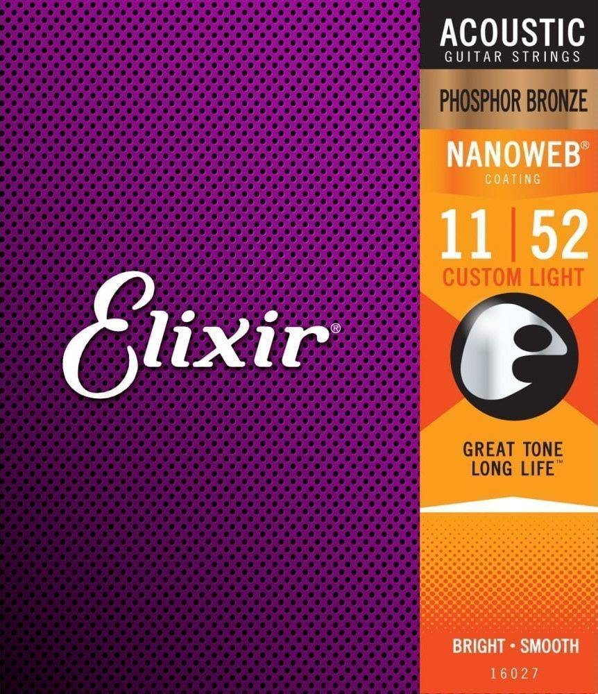 Elixir Phosphor Bronze Acoustic Guitar Strings with NANOWEB Technology Custom Light 11-52