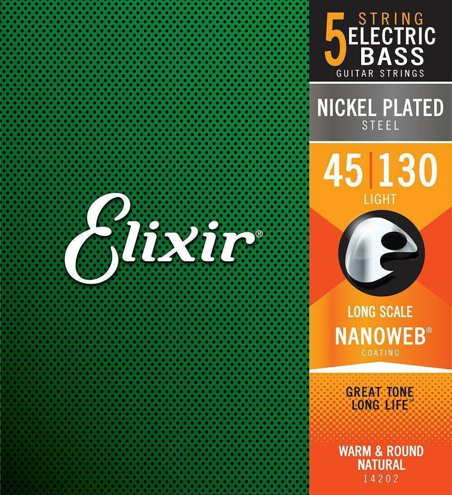 Elixir Nickel-Plated Steel Electric Bass Strings with NANOWEB Technology 5-String Light Long Scale 45-130