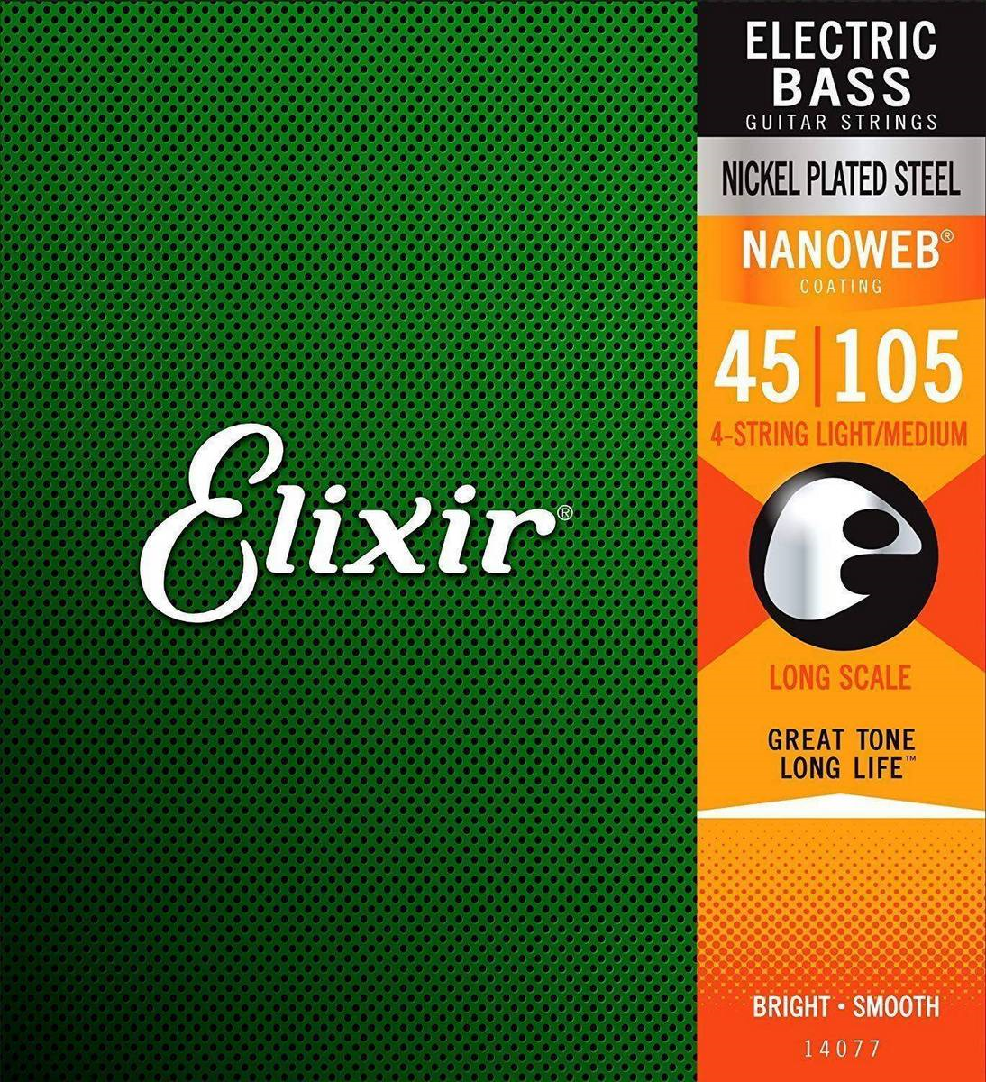 Elixir Nickel-Plated Steel Electric Bass Strings with NANOWEB Technology Light/Medium Long Scale 45-105