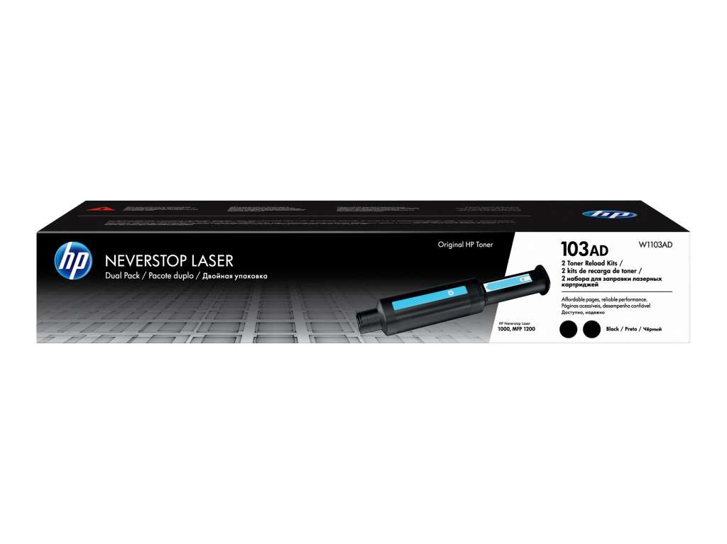 HP 103AD Black Original Neverstop Toner Reload Kit, 2 Pack