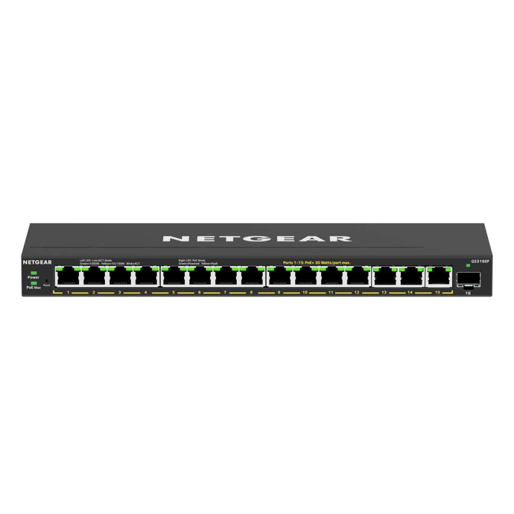 NETGEAR 16-Port PoE+ Gigabit Ethernet Easy Smart Managed Essentials Switch (180W) with 1 SFP Port
