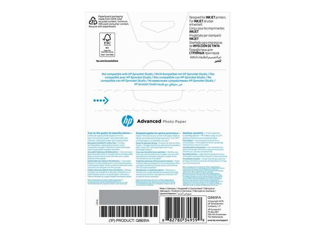 HP INC. Advanced Glossy Photo Paper 10 x 15 cm, 25 sheets