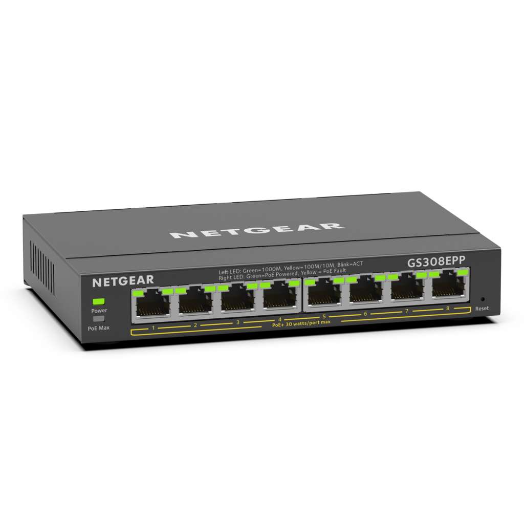 NETGEAR GS308EPP 8-Port Gigabit Ethernet Smart Managed Plus PoE+ Switch